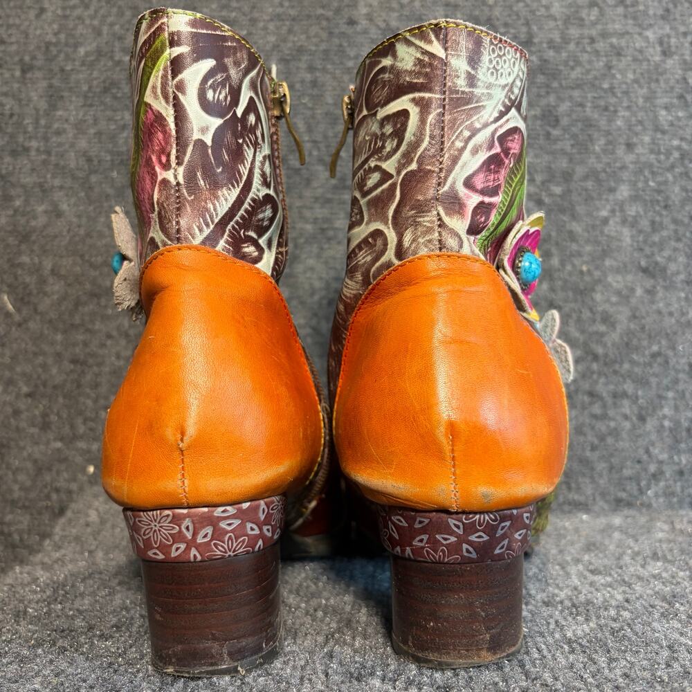L'Artiste Leather Floral Colorful Block Heel Booties Women 9.5 Spring Step - Picture 5 of 10